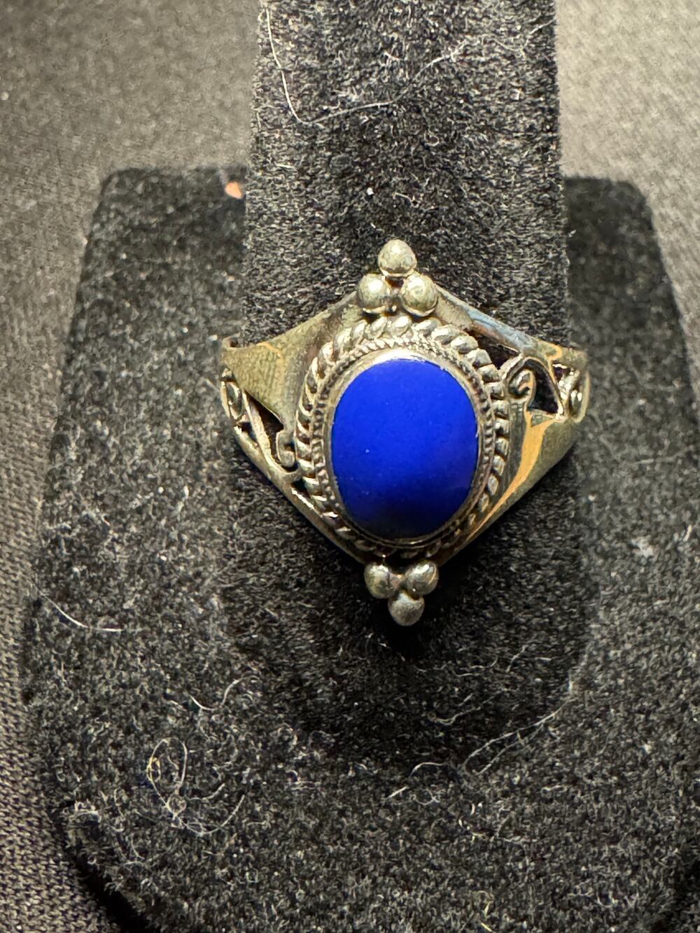 925 Sterling Silver Lapis Size 8 Filagree Ring